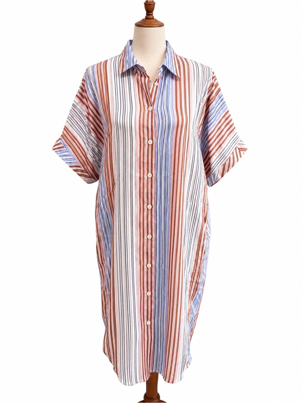 Striped Button-Down Shirt Dress new FRNCH Brand Mini Dress medium